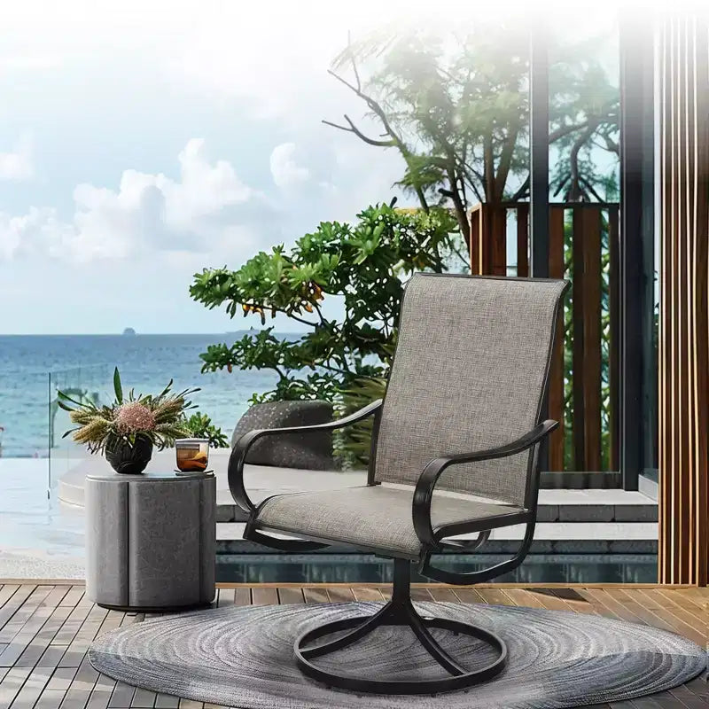 Captiva Designs – Ensemble de salle à manger d'extérieur 7 pièces avec table rectangulaire en métal et chaises pivotantes en textilène marron-gris