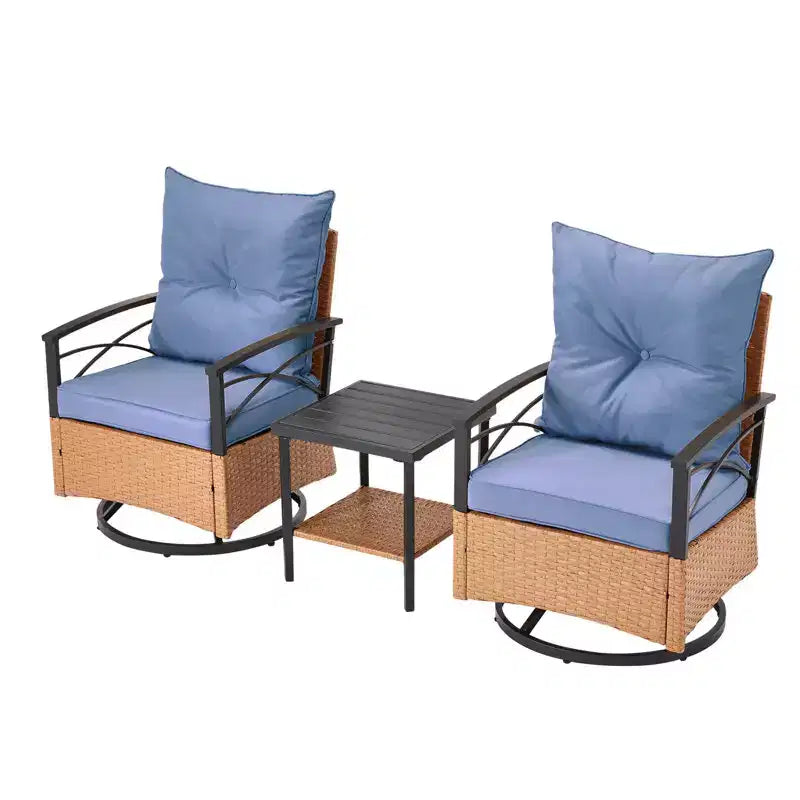 EROMMY 3 Pieces Patio Swivel Rocker Rattan Chairs,Outdoor Swivel Rocking Chairs with 1 Rattan Coffee Table,Perfect for Porch,Garden,and Lawn