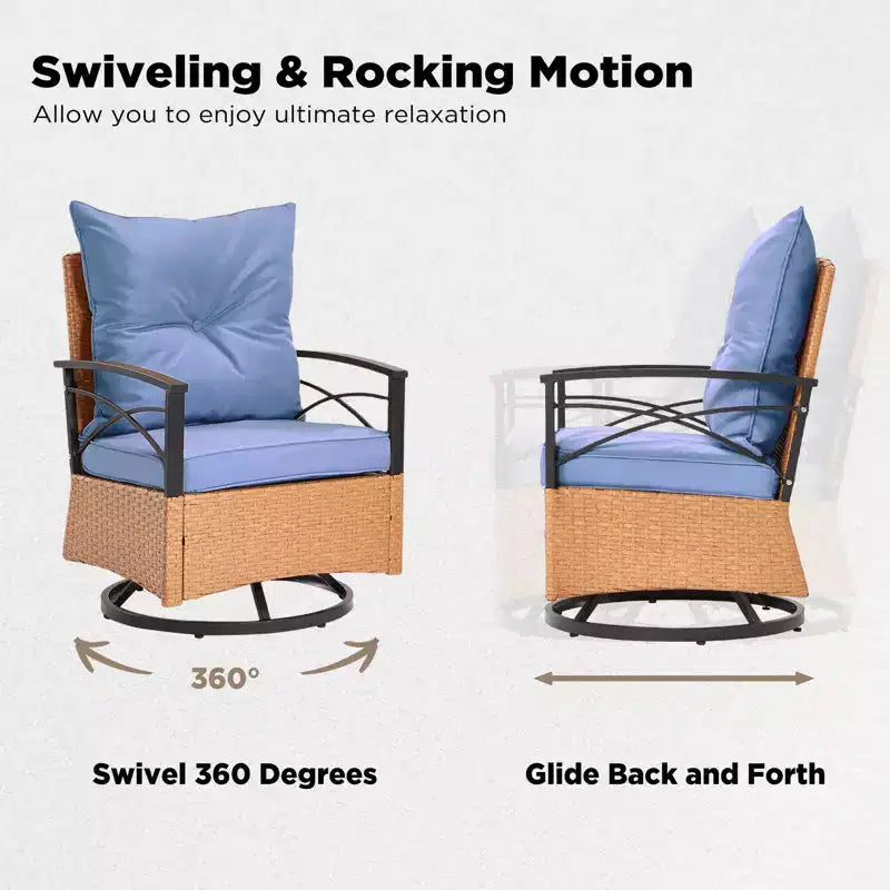 EROMMY 3 Pieces Patio Swivel Rocker Rattan Chairs,Outdoor Swivel Rocking Chairs with 1 Rattan Coffee Table,Perfect for Porch,Garden,and Lawn
