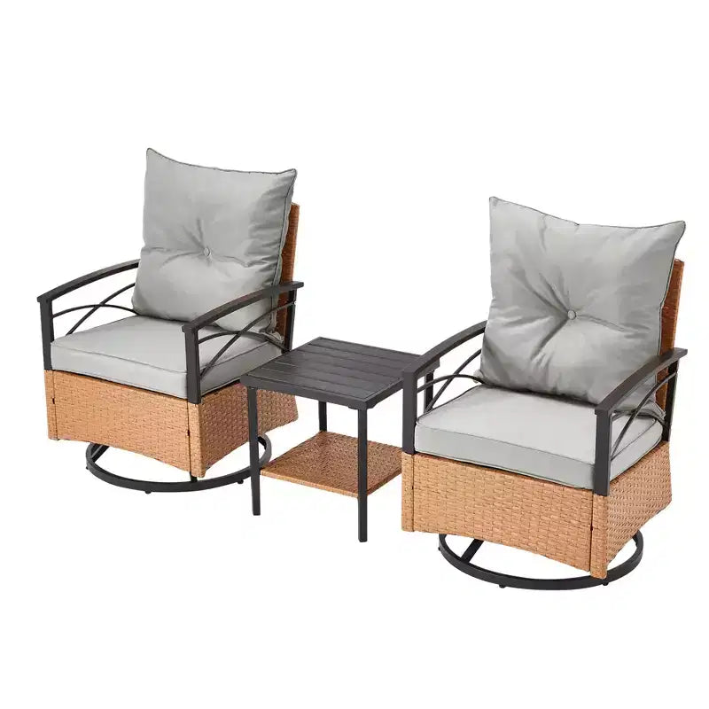 EROMMY 3 Pieces Patio Swivel Rocker Rattan Chairs,Outdoor Swivel Rocking Chairs with 1 Rattan Coffee Table,Perfect for Porch,Garden,and Lawn
