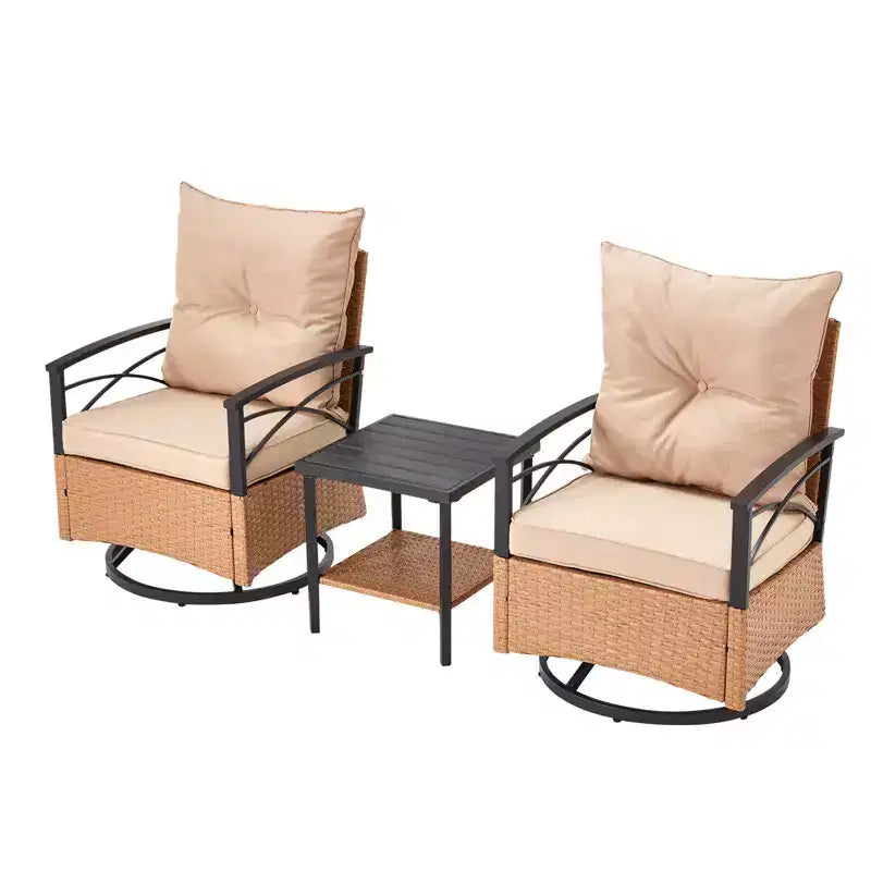 EROMMY 3 Pieces Patio Swivel Rocker Rattan Chairs,Outdoor Swivel Rocking Chairs with 1 Rattan Coffee Table,Perfect for Porch,Garden,and Lawn