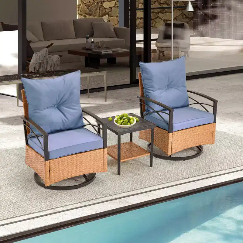 EROMMY 3 Pieces Patio Swivel Rocker Rattan Chairs,Outdoor Swivel Rocking Chairs with 1 Rattan Coffee Table,Perfect for Porch,Garden,and Lawn
