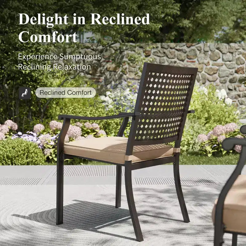 Captiva Designs 8pc Patio Dining Set with Rectangular Steel Table & Black Steel Chairs & Beige Umbrella
