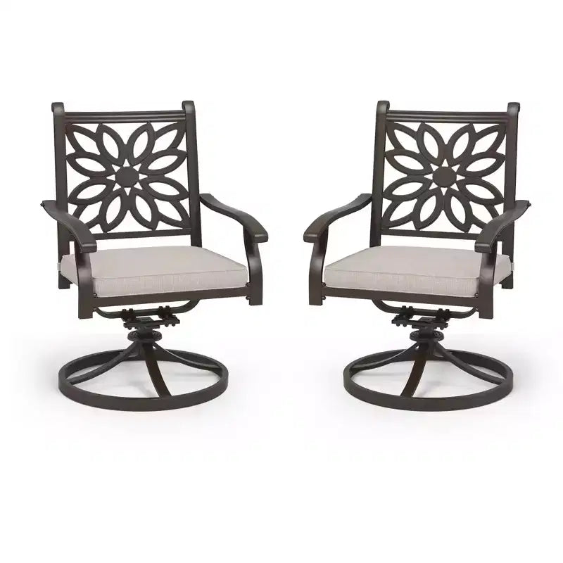 Ensemble de salle à manger de patio Captiva Designs 7 pièces en fonte d'aluminium avec table ronde et chaises à dossier fleuri