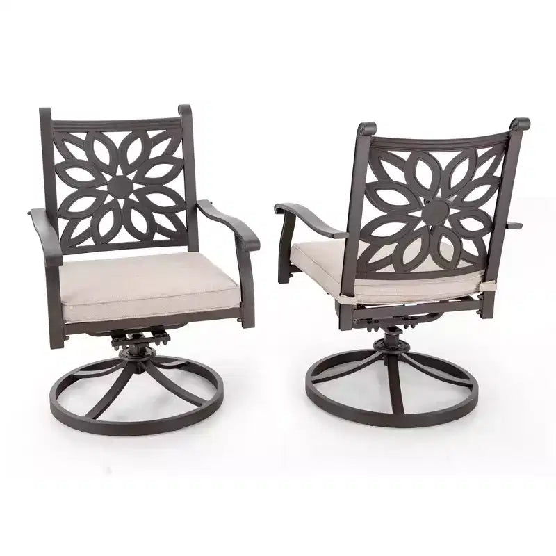 Ensemble de salle à manger de patio Captiva Designs 7 pièces en fonte d'aluminium avec table ronde et chaises à dossier fleuri