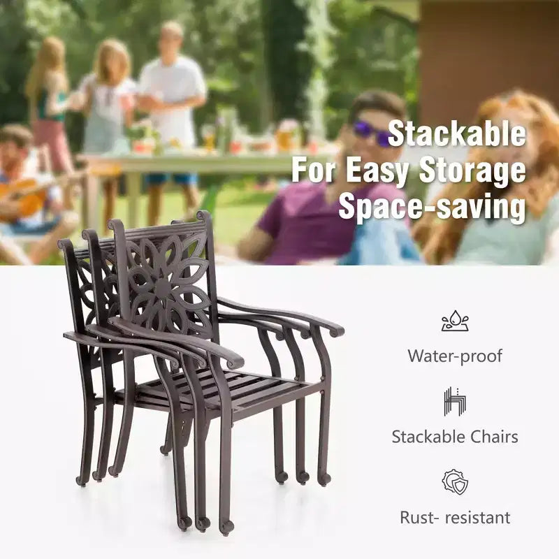 Ensemble de salle à manger de patio Captiva Designs 7 pièces en fonte d'aluminium avec table ronde et chaises à dossier fleuri