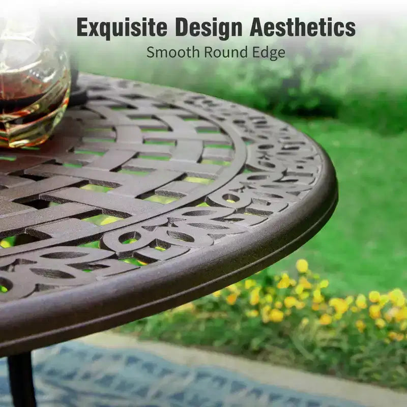 Ensemble de salle à manger de patio Captiva Designs 7 pièces en fonte d'aluminium avec table ronde et chaises à dossier fleuri