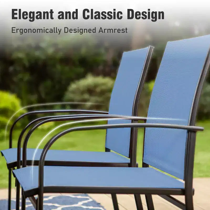 Captiva Designs 6pc Patio Dining Set with Steel Table & Blue Sling Chairs & Blue Umbrella