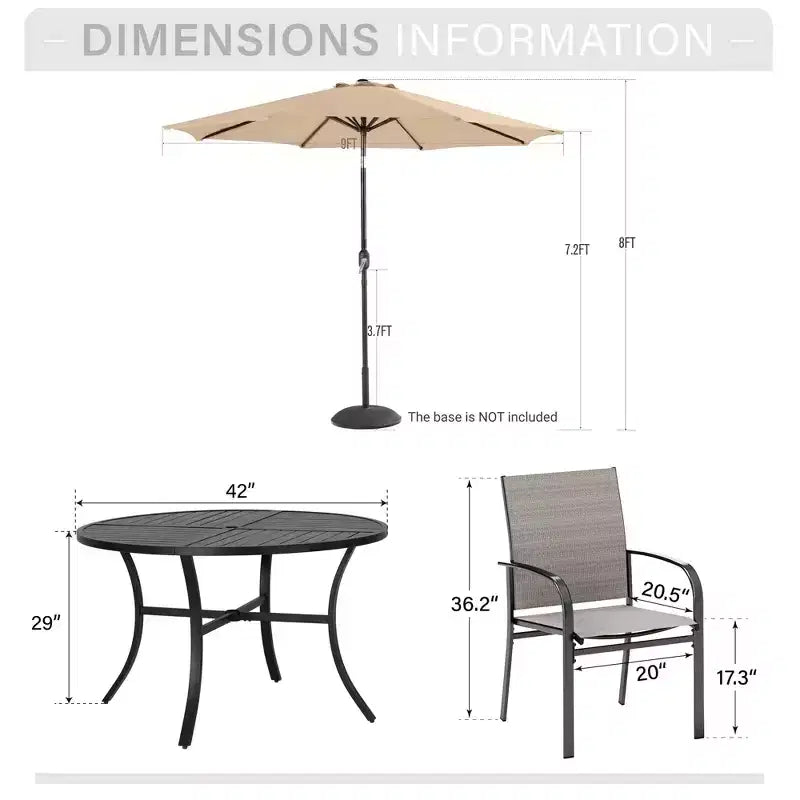Captiva Designs 6pc Patio Dining Set Steel Table & Sling Fixed Chairs & Market Umbrella