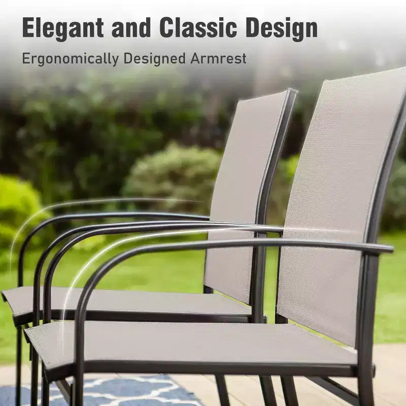 Captiva Designs 6pc Patio Dining Set Steel Table & Sling Fixed Chairs & Market Umbrella