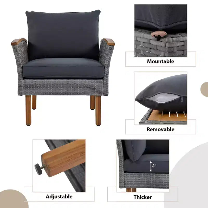Whisen 9-Piece Weather-Resistant Patio Rattan Furniture Sets & Outdoor Conversation Sectional Sofa Couch Set with Coffee Table and Cushions - Gray
