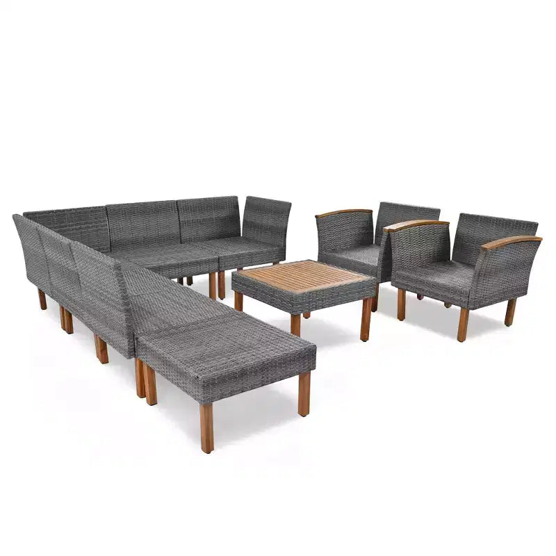 Whisen 9-Piece Weather-Resistant Patio Rattan Furniture Sets & Outdoor Conversation Sectional Sofa Couch Set with Coffee Table and Cushions - Gray