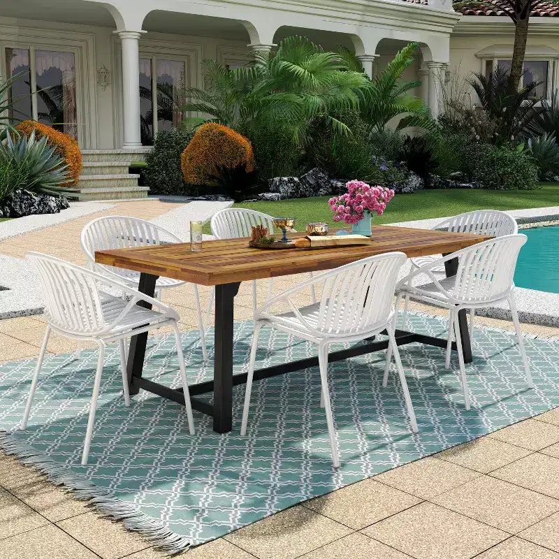 Christopher Knight Home Pablo 7 Piece Outdoor Modern Dining Set with Stackable Chair