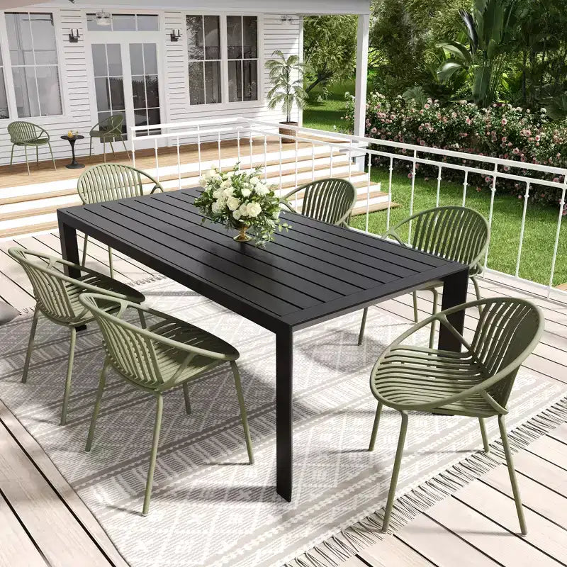 Christopher Knight Home Paddy 7 Pieces Outdoor Modern Metal and Polypropylene Dining Set with Stackable Chair