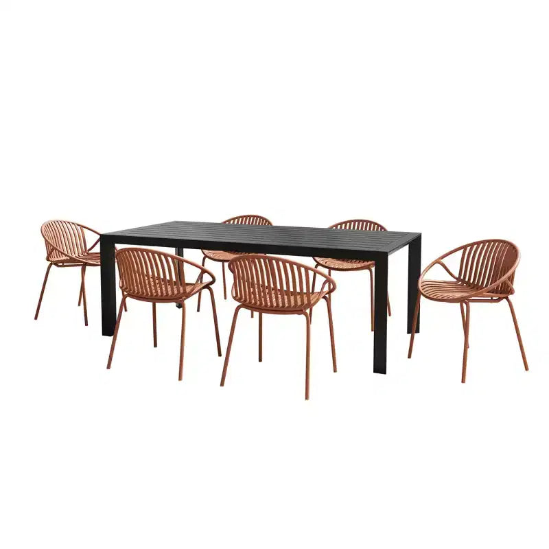 Christopher Knight Home Paddy 7 Pieces Outdoor Modern Metal and Polypropylene Dining Set with Stackable Chair