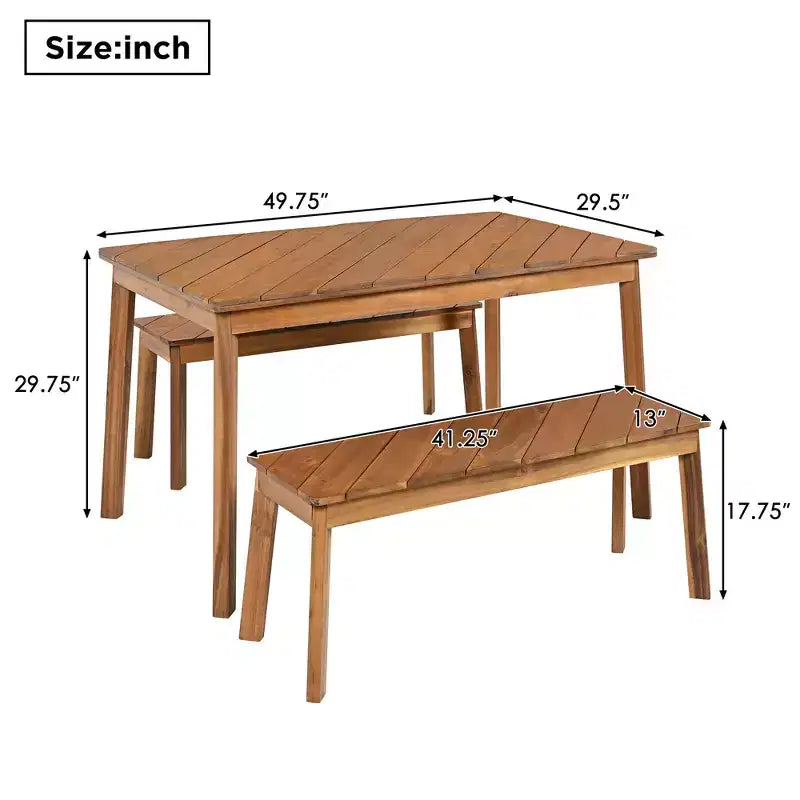 Whisen Outdoor Wood Dining Set with 2 Benches, Acacia Wood Picnic Beer Table for Patio, Porch, Garden - Natural