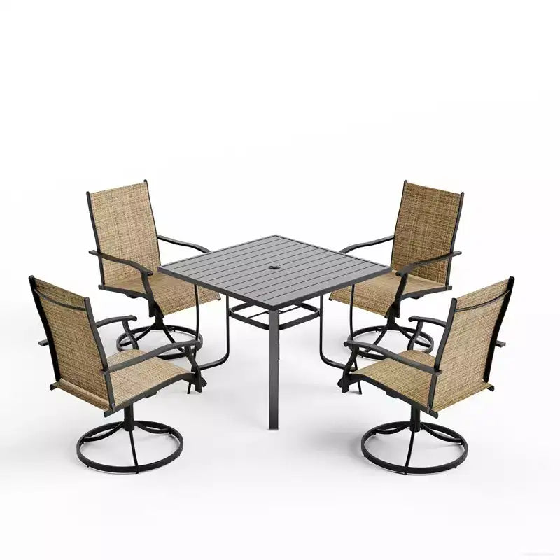 EROMMY 5 Piece Patio Dining Set, Outdoor Dining Table And Chairs Set For 4, 4 Swivel Chairs, 1 Iron Square Table, Patio Furniture Set For Deck