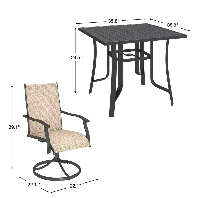 EROMMY 5 Piece Patio Dining Set, Outdoor Dining Table And Chairs Set For 4, 4 Swivel Chairs, 1 Iron Square Table, Patio Furniture Set For Deck