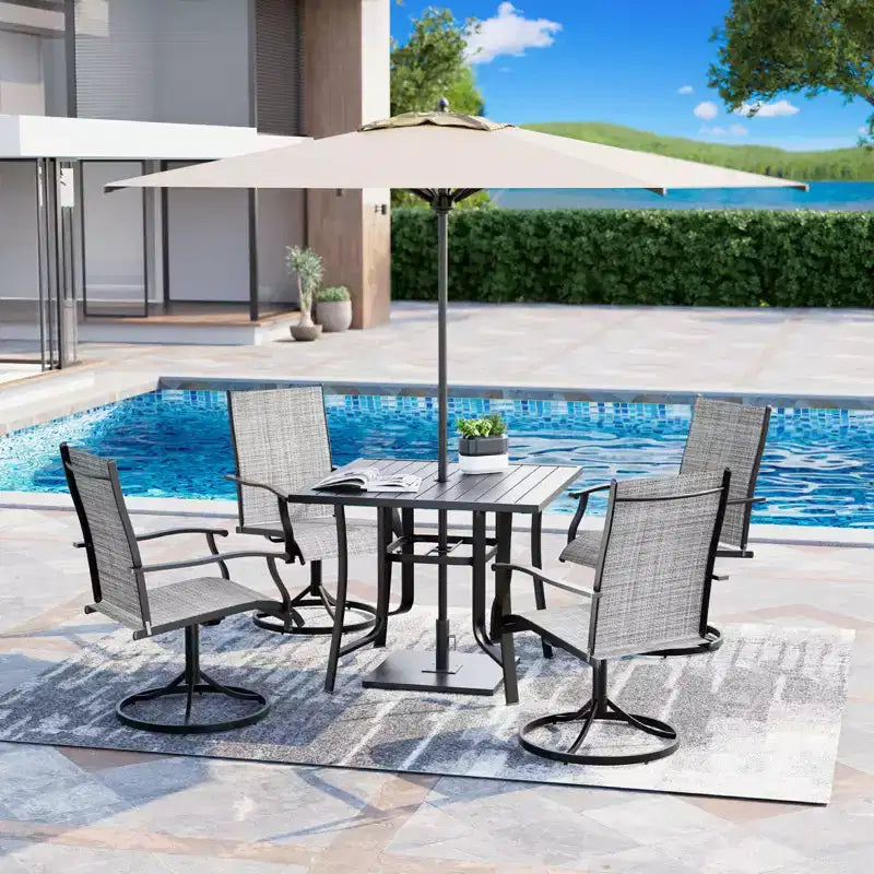 EROMMY 5 Piece Patio Dining Set, Outdoor Dining Table And Chairs Set For 4, 4 Swivel Chairs, 1 Iron Square Table, Patio Furniture Set For Deck