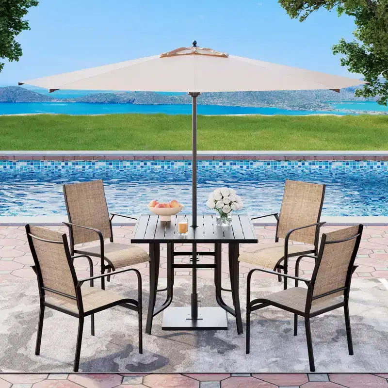 EROMMY 5 Piece Patio Dining Set, Outdoor Dining Table And Chairs Set For 4, 4 Textilene Chairs, 1 Iron Square Table, Patio Furniture Set For Deck