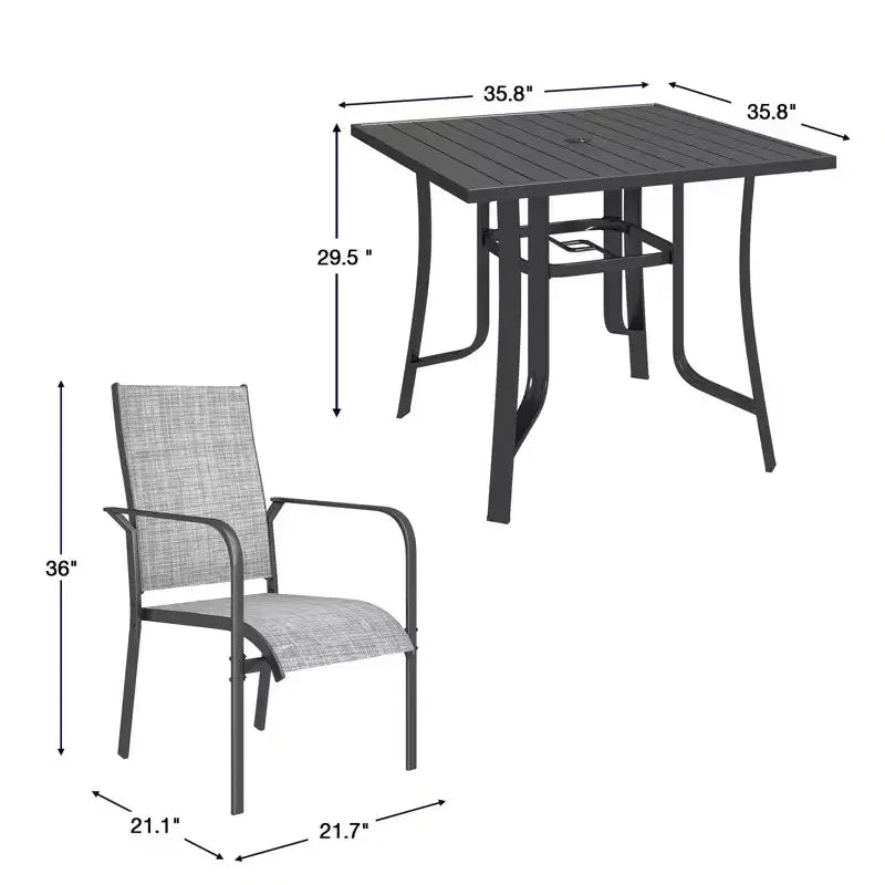 EROMMY 5 Piece Patio Dining Set, Outdoor Dining Table And Chairs Set For 4, 4 Textilene Chairs, 1 Iron Square Table, Patio Furniture Set For Deck