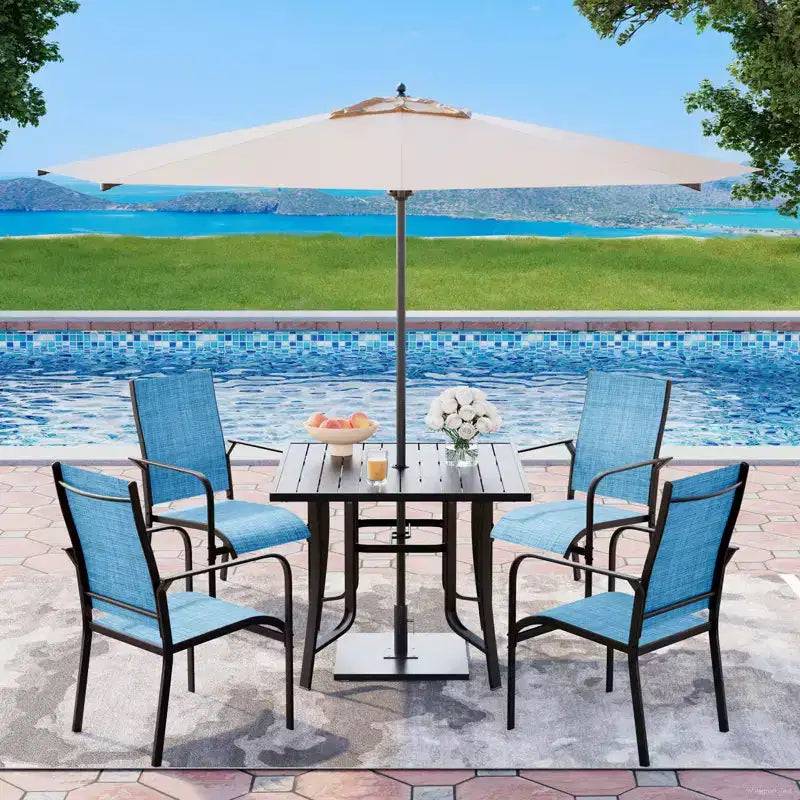 EROMMY 5 Piece Patio Dining Set, Outdoor Dining Table And Chairs Set For 4, 4 Textilene Chairs, 1 Iron Square Table, Patio Furniture Set For Deck