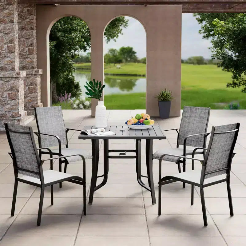 EROMMY 5 Piece Patio Dining Set, Outdoor Dining Table And Chairs Set For 4, 4 Textilene Chairs, 1 Iron Square Table, Patio Furniture Set For Deck