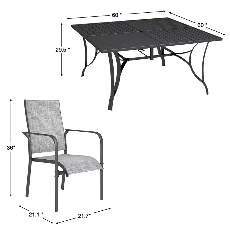 Ensemble de salle à manger de patio EROMMY 9 pièces, ensemble table et chaises de salle à manger d'extérieur pour 8 personnes, 8 chaises en textilène