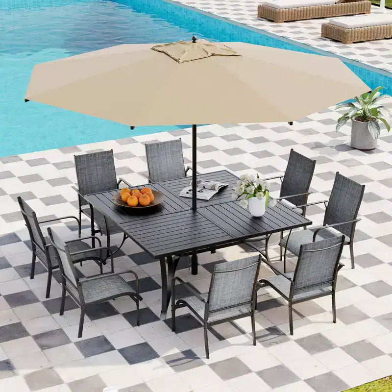 Ensemble de salle à manger de patio EROMMY 9 pièces, ensemble table et chaises de salle à manger d'extérieur pour 8 personnes, 8 chaises en textilène