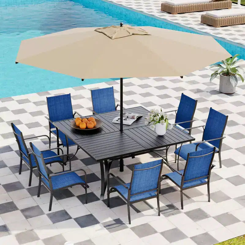 Ensemble de salle à manger de patio EROMMY 9 pièces, ensemble table et chaises de salle à manger d'extérieur pour 8 personnes, 8 chaises en textilène