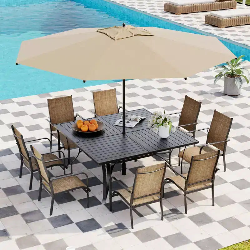 Ensemble de salle à manger de patio EROMMY 9 pièces, ensemble table et chaises de salle à manger d'extérieur pour 8 personnes, 8 chaises en textilène