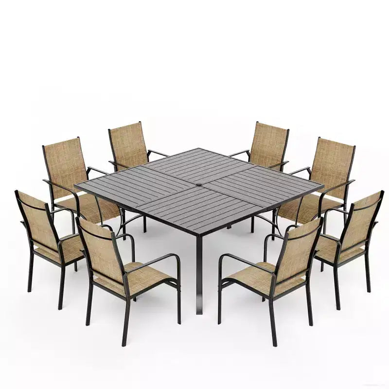 Ensemble de salle à manger de patio EROMMY 9 pièces, ensemble table et chaises de salle à manger d'extérieur pour 8 personnes, 8 chaises en textilène