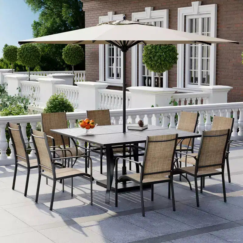 EROMMY 9 Piece Patio Dining Set, Outdoor Dining Table And Chairs Set For 8, 8 Textilene Chairs
