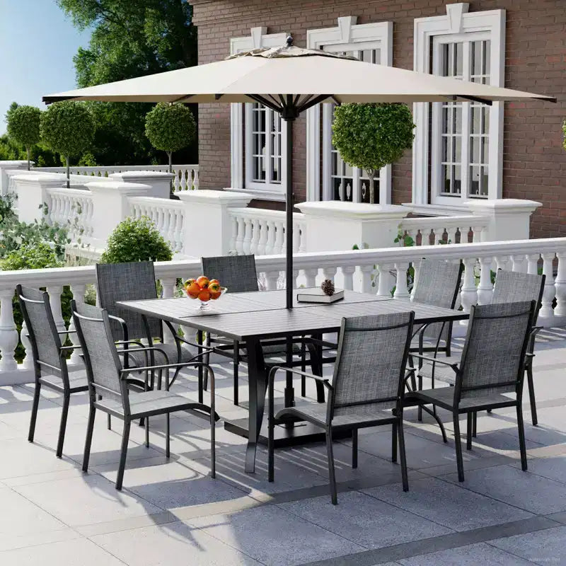 EROMMY 9 Piece Patio Dining Set, Outdoor Dining Table And Chairs Set For 8, 8 Textilene Chairs