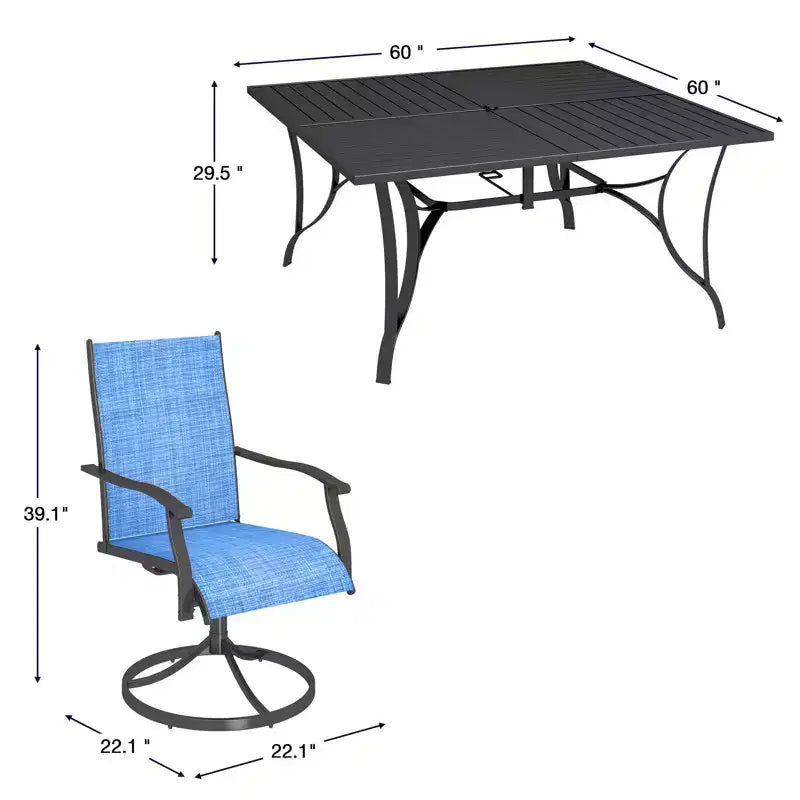 Ensemble de salle à manger de patio EROMMY 9 pièces, table et chaises de salle à manger d'extérieur pour 8 personnes, ensemble de meubles de patio pour terrasse, jardin, pelouse, bord de piscine, marron/gris/bleu