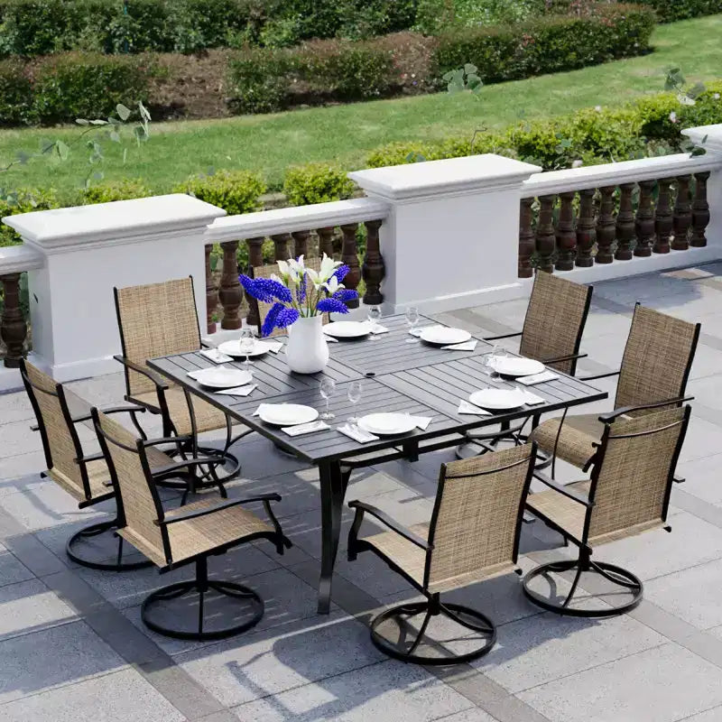 EROMMY 9 Piece Patio Dining Set, Outdoor Dining Table And Chairs Set For 8,Patio Furniture Set For Deck, Backyard, Lawn, Poolside, Brown/gray/blue