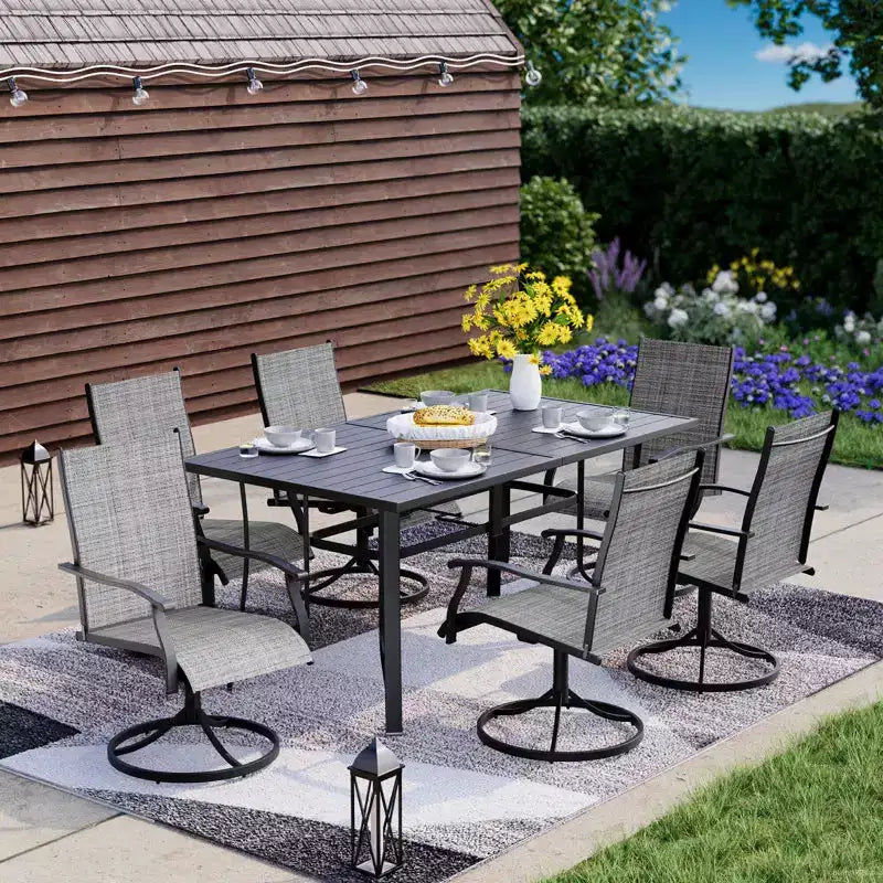 EROMMY 7 Piece Patio Dining Set, Outdoor Dining Table And Chairs Set For 6, 6 Swivel Chairs