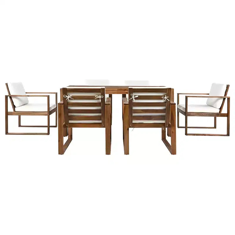 Whisen 7 Piece Acacia Wood Patio Dining Sets Outdoor Dining Set - Seats 6 with Removable Cushions, Outdoor Furniture Set with Umbrella Hole