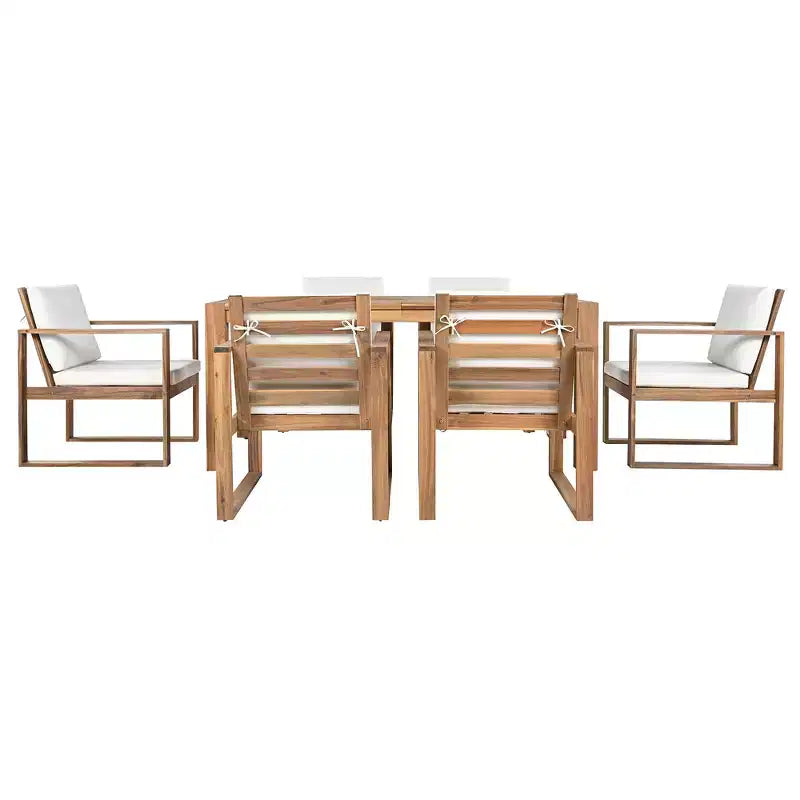 Whisen 7 Piece Acacia Wood Patio Dining Sets Outdoor Dining Set - Seats 6 with Removable Cushions, Outdoor Furniture Set with Umbrella Hole