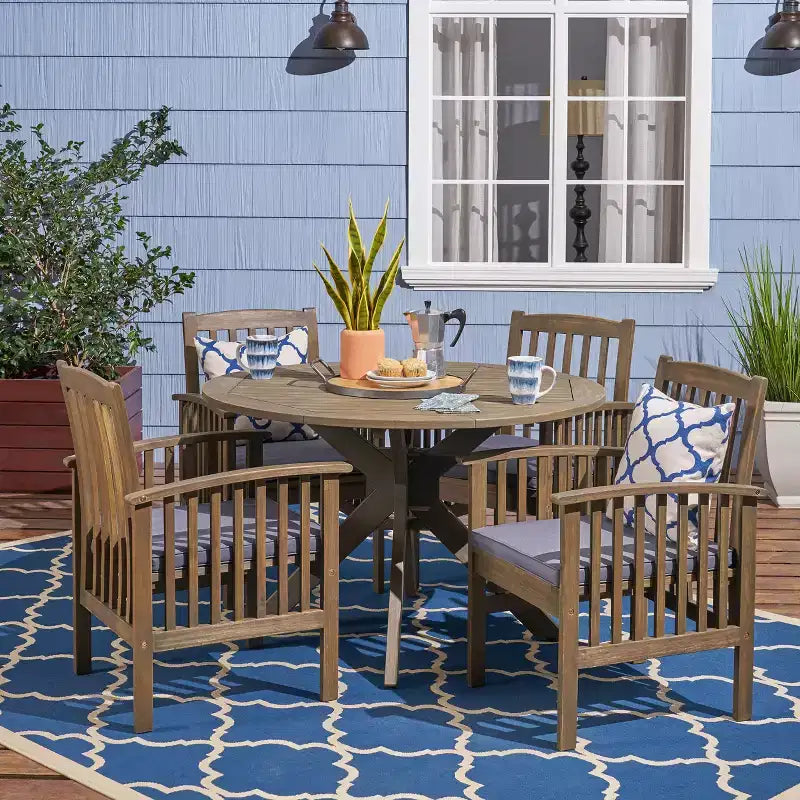 Christopher Knight Home Valence Outdoor Acacia Wood 5 Piece Dining Set with Water Resistant Cushion