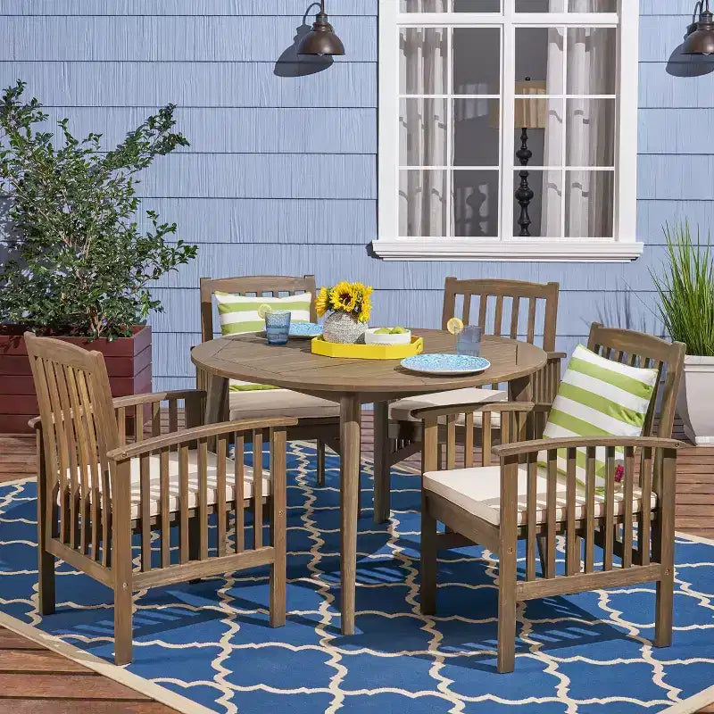 Christopher Knight Home Maura Outdoor Acacia Wood 5 Piece Dining Set with Water Resistant Cushion