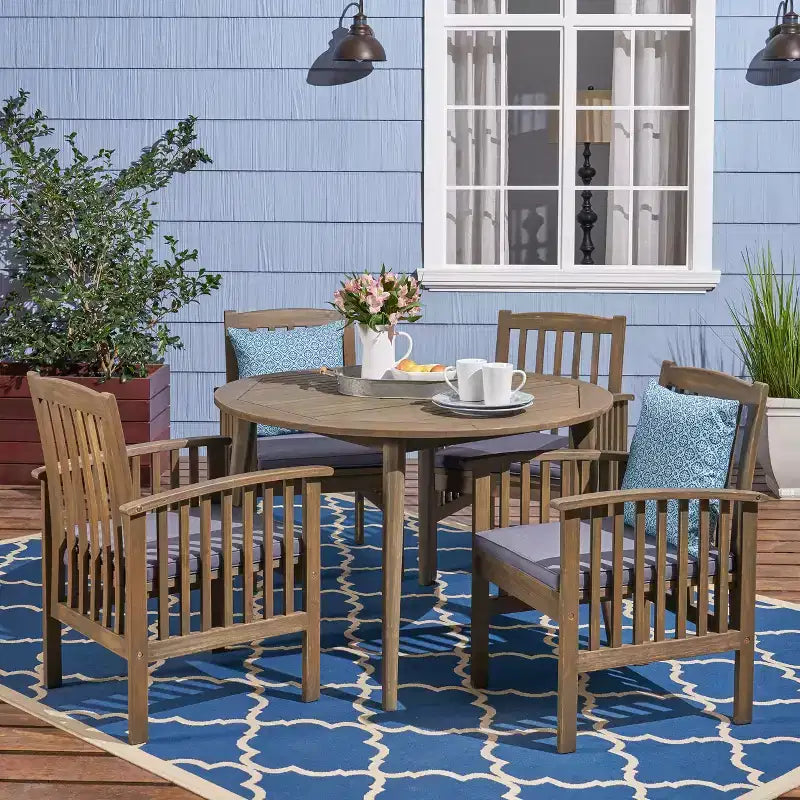 Christopher Knight Home Maura Outdoor Acacia Wood 5 Piece Dining Set with Water Resistant Cushion