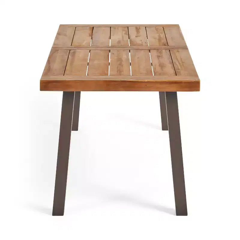 Christopher Knight Home Kittama, ensemble de salle à manger d'extérieur 7 pièces en bois d'acacia et métal rustique avec coussins, teck et crème
