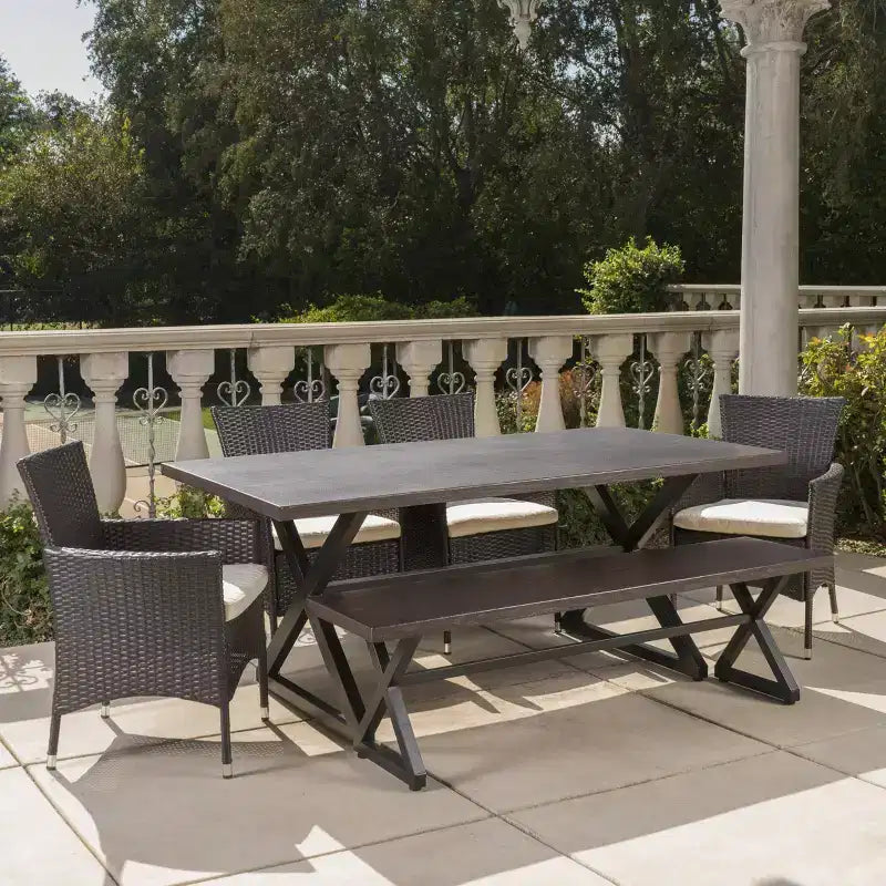 Christopher Knight Home Absher Outdoor Wicker and Aluminum 6 Piece Dining Set with Bench