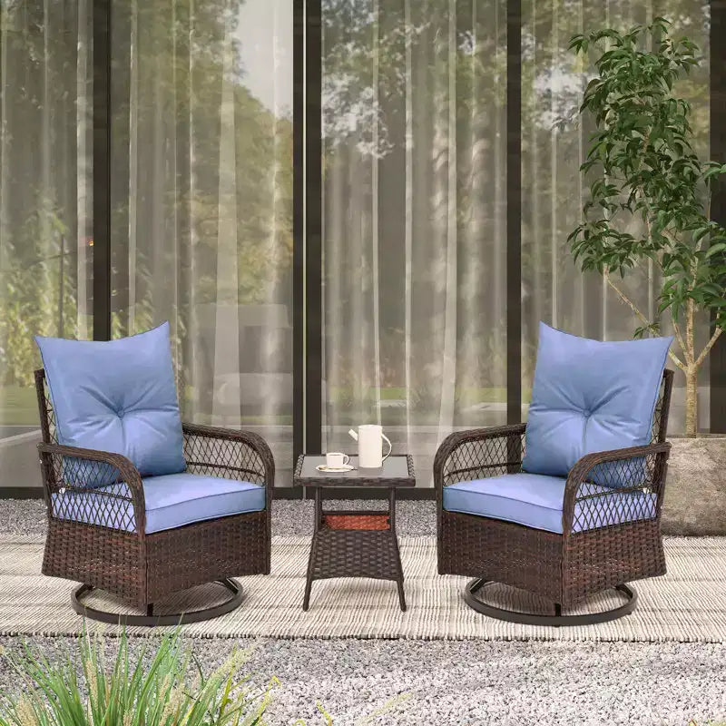 EROMMY 3 Pieces Patio Swivel Rocker Rattan Chairs, Outdoor Swivel Rocking Chairs With 1 Rattan Coffee Table, 360 Degree Swivel Patio Chairs For Lawn