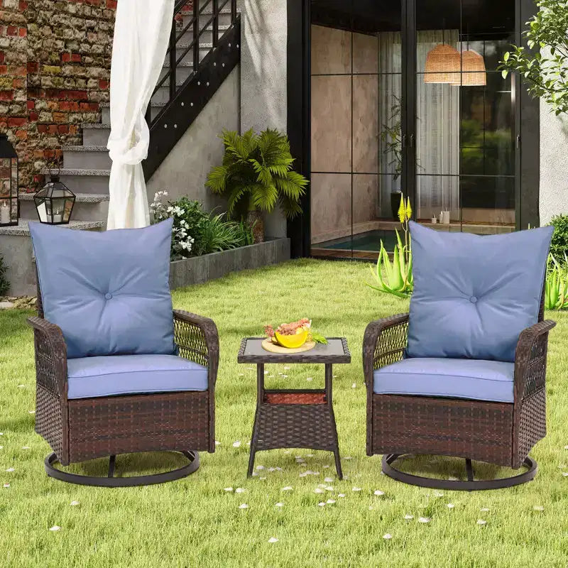 EROMMY 3 Pieces Patio Swivel Rocker Rattan Chairs, Outdoor Swivel Rocking Chairs With 1 Rattan Coffee Table, 360 Degree Swivel Patio Chairs For Lawn