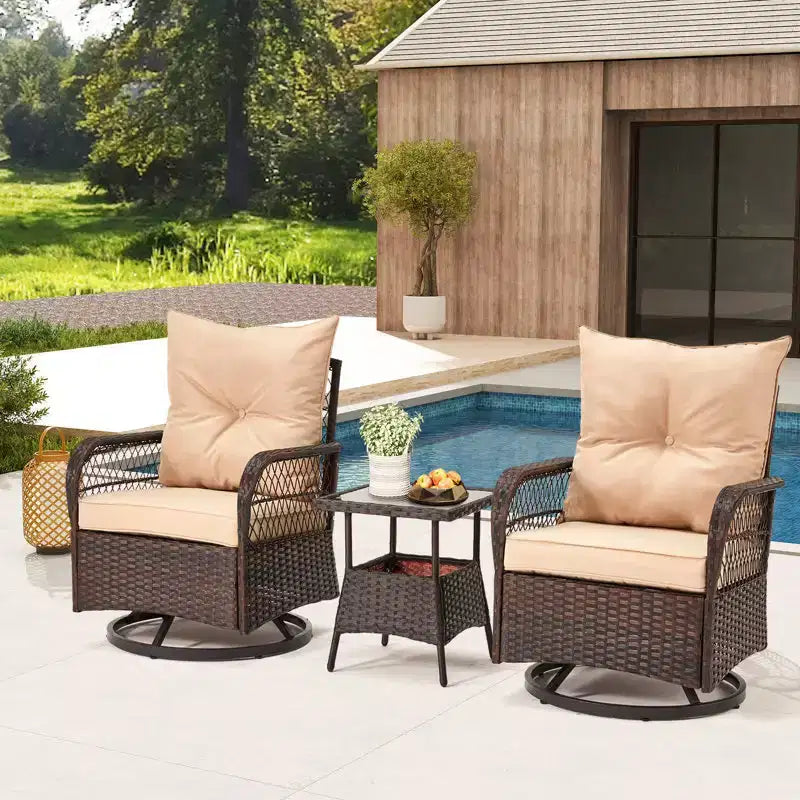 EROMMY 3 Pieces Patio Swivel Rocker Rattan Chairs, Outdoor Swivel Rocking Chairs With 1 Rattan Coffee Table, 360 Degree Swivel Patio Chairs For Lawn