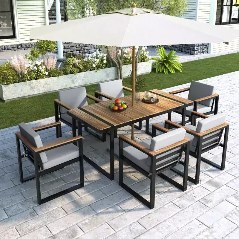 Whisen 7 Pieces Outdoor Dining Set Patio Dining Table and Chair Set with and Removable Cushions