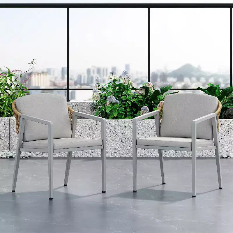 Ensemble de salle à manger d'extérieur 7 pièces, comprenant une table de salle à manger extensible et des chaises en rotin PE, bois d'acacia, gris+naturel-ModernLuxe