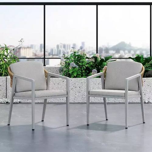 7-Piece Outdoor Dining Set Patio Set with PE Rattan Dining Chair and Extendable Dining Table, Acacia Wood, Gray+Natural-ModernLuxe
